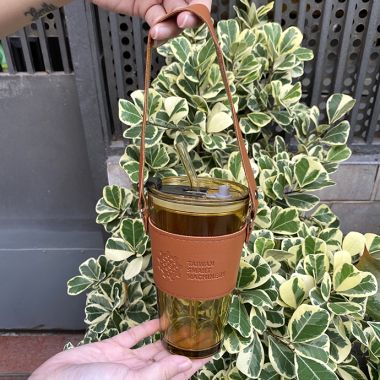 LY THỦY TINH BỌC DA 420ML IN LOGO