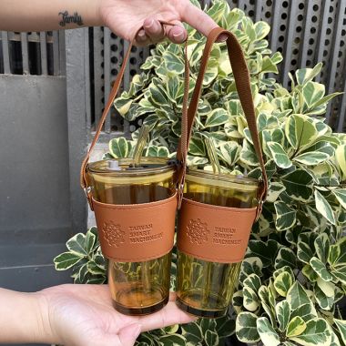 LY THỦY TINH BỌC DA 420ML IN LOGO