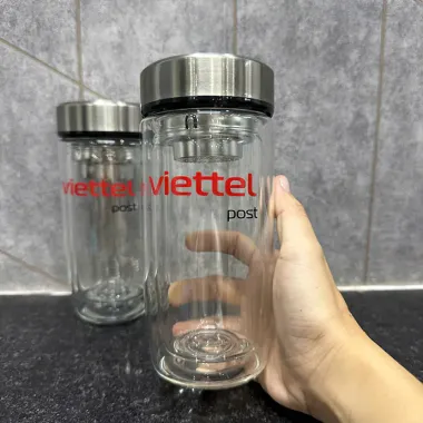 BÌNH THỦY TINH 2 LỚP IN LOGO THEO YÊU CẦU - QUÀ TẶNG DOANH NGHIỆP CAO CẤP