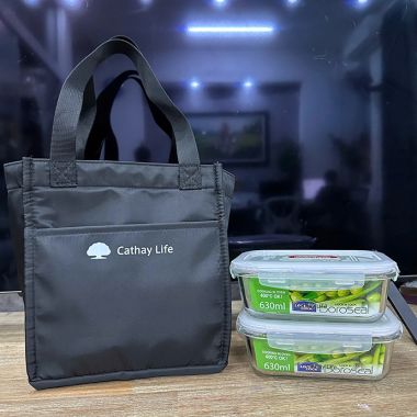 BỘ HỘP ĐỰNG CƠM THỦY TINH KÈM TÚI GIỮ NHIỆT IN LOGO – QUÀ TẶNG THIẾT THỰC, Ý NGHĨA