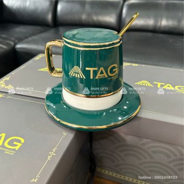 BỘ LY SỨ XANH VIỀN VÀNG IN LOGO TAG - 315