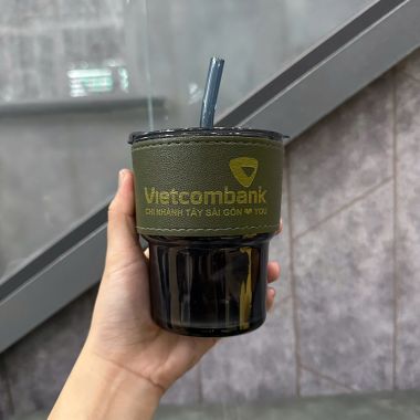 LY THỦY TINH BỌC DA - IN LOGO THEO YÊU CẦU