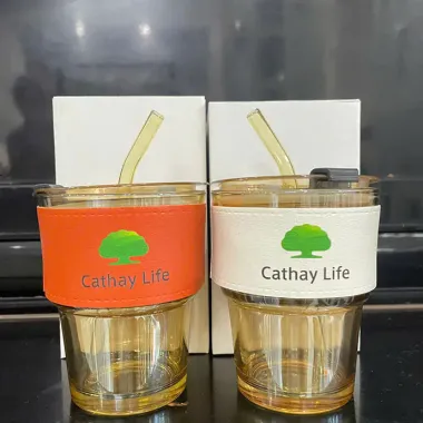 LY THỦY TINH BỌC DA IN LOGO - QUÀ TẶNG DOANH NGHIỆP THÂN THIỆN MÔI TRƯỜNG