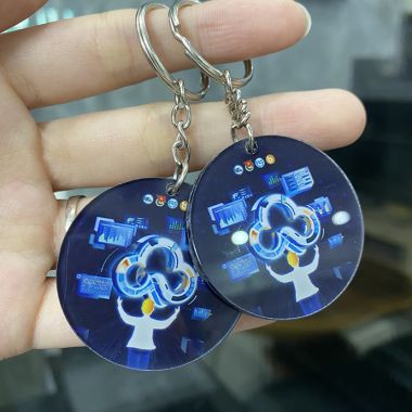 MÓC KHÓA MICA TRÒN ĐƯỜNG KÍNH 4.5CM IN LOGO THEO YÊU CẦU