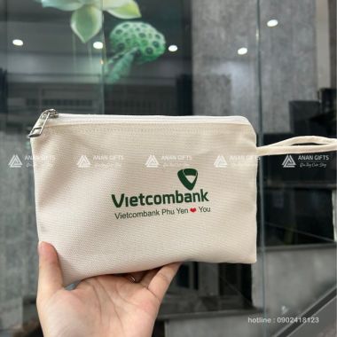 TÚI CANVAS MINI IN LOGO VIETCOMBANK - TÚI ĐỰNG ĐỒ CÁ NHÂN IN LOGO THEO YÊU CẦU