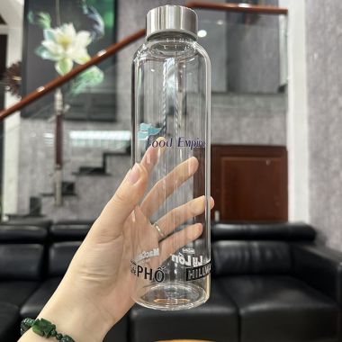 BÌNH NƯỚC THỦY TINH 550ML KÈM BỌC IN LOGO DECAL UV CHUYỂN NHIỆT