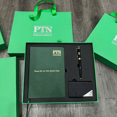 BỘ QUÀ TẶNG SỔ KÈM BÚT VÀ NAMECARD PTN - IN LOGO THEO YÊU CẦU