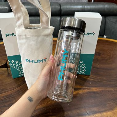 BÌNH THỦY TINH 2 LỚP - KÈM TÚI ĐỰNG IN LOGO