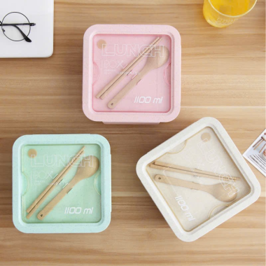 Bộ Hộp Cơm Muỗng Đũa Lúa Mạch 2 Ngăn - In Logo Theo Yêu Cầu