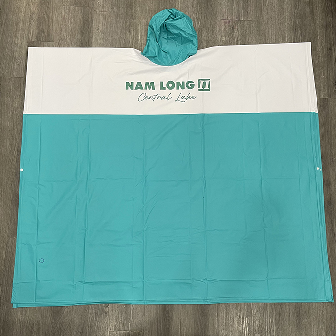 ÁO MƯA NHỰA XANH PHỐI TRẮNG IN LOGO NAM LONG