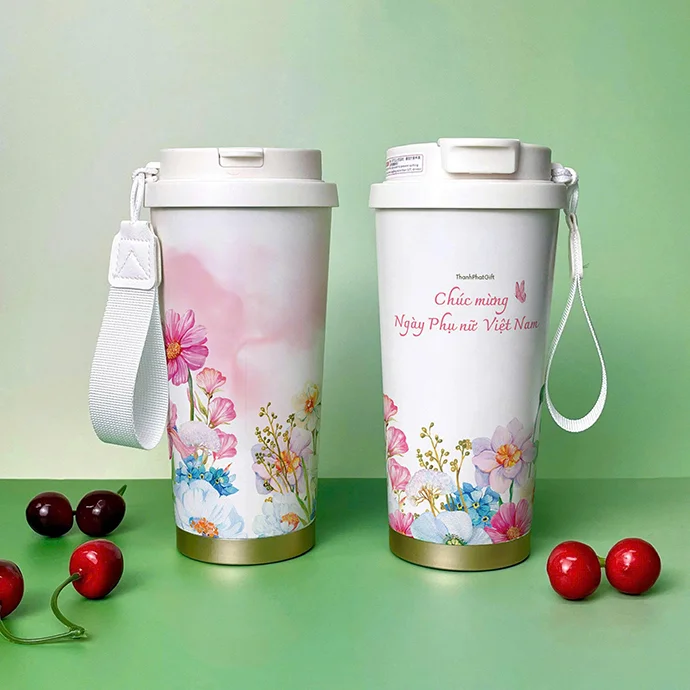 BÌNH GIỮ NHIỆT IN HOA VĂN - QUÀ TẶNG MỪNG NGÀY PHỤ NỮ VIỆT NAM 20/10