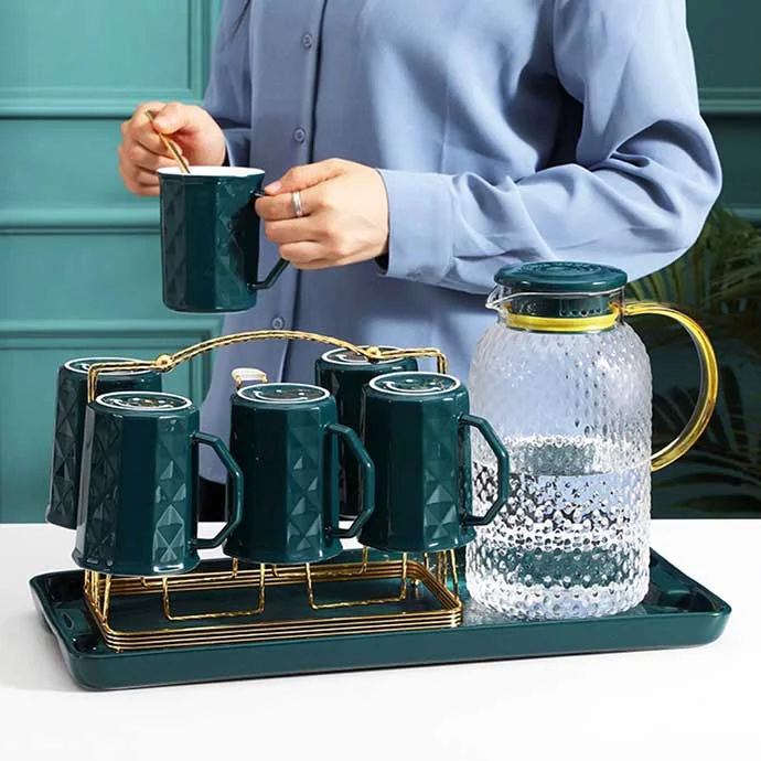 BỘ BÌNH LY SỨ CAO CẤP SANG TRONG - BỘ BÌNH LY THỦY TINH PHONG CÁCH CHÂU ÂU - SET BÌNH LY THỦY TINH UỐNG TRÀ CAO CẤP