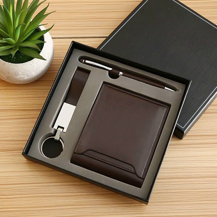 BỘ GIFT 3 MÓN - VÍ DA - BÚT KIM LOẠI - MÓC KHÓA