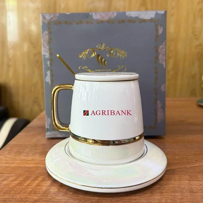 BỘ LY SỨ TRẮNG VIỀN VÀNG IN LOGO AGRIBANK