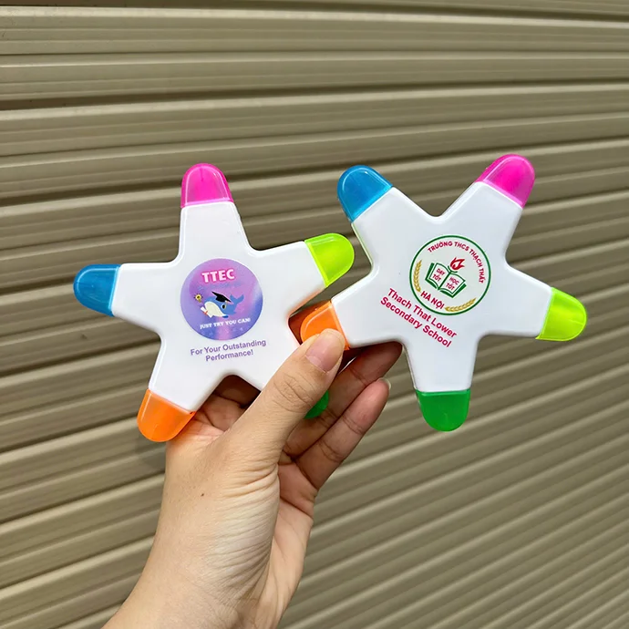 BÚT DẠ QUANG 5 MÀU HÌNH NGÔI SAO IN LOGO