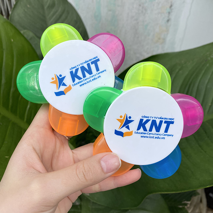 BÚT DẠ QUANG HÌNH BÔNG HOA IN LOGO KNT - BÚT HIGHLIGHT IN LOGO HAI MÀU