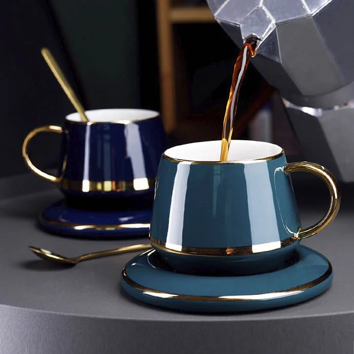 TÁCH TRÀ COFFE KÈM DĨA LÓT - BỘ LY SỨ NHỎ PHONG CÁCH CHÂU ÂU - LY SỨ VIỀN VÀNG KÈM HỘP ĐỰNG