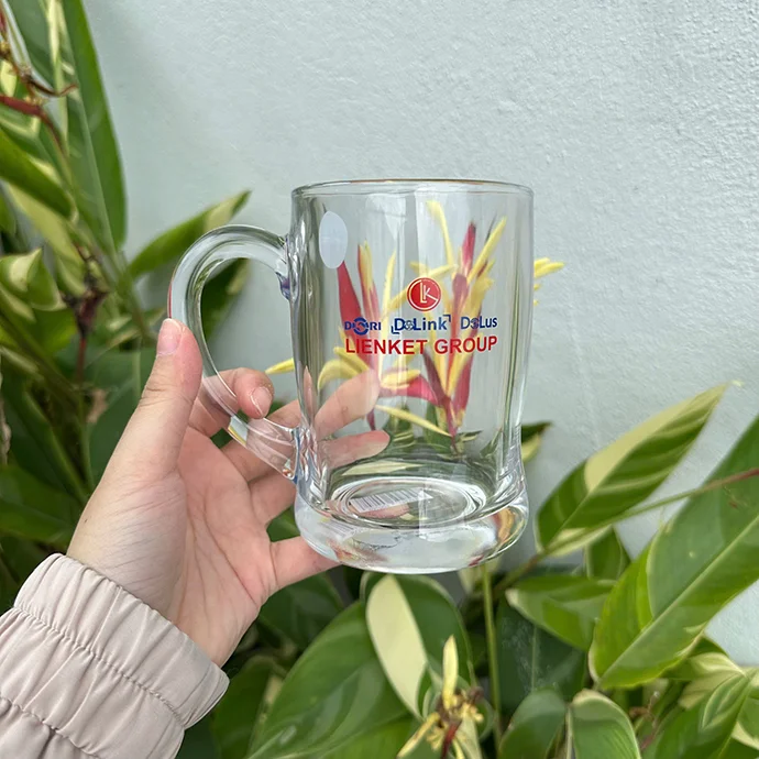 BỘ LY THỦY TINH CÓ TAY CẦM IN LOGO