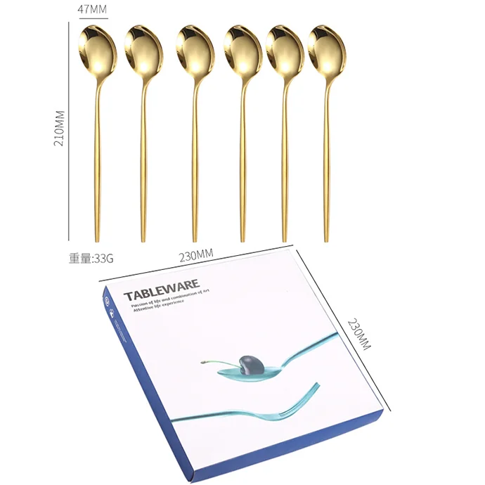 SET 6 MUỖNG INOX MẠ VÀNG KHẮC LOGO THEO YÊU CẦU