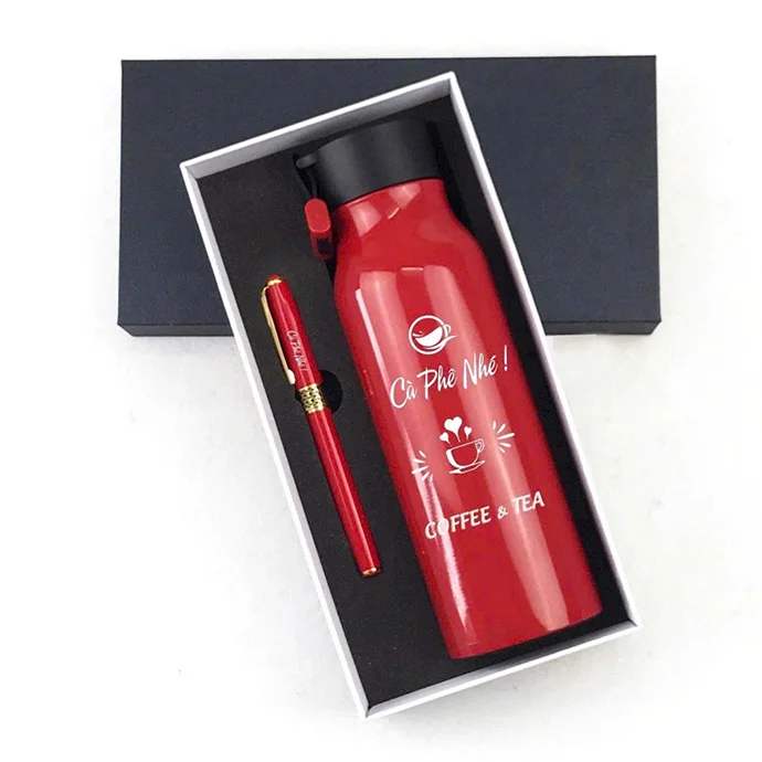 BỘ QUÀ TẶNG BÌNH GIỮ NHIỆT VÀ BÚT KÝ MÀU ĐỎ