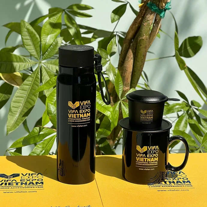 BỘ BÌNH GIỮ NHIỆT LY SỨ KÈM PHÍCH PHA CÀ PHÊ - IN LOGO THEO YÊU CẦU
