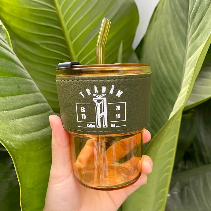 LY THỦY TINH BỌC DA - IN LOGO THEO YÊU CẦU